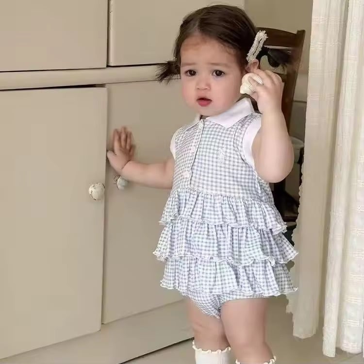 チェックフリルポロロンパース