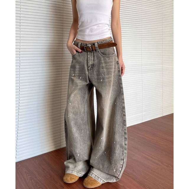 スプラッターペイントフルレングスワイドデニムパンツ 1col   R01881