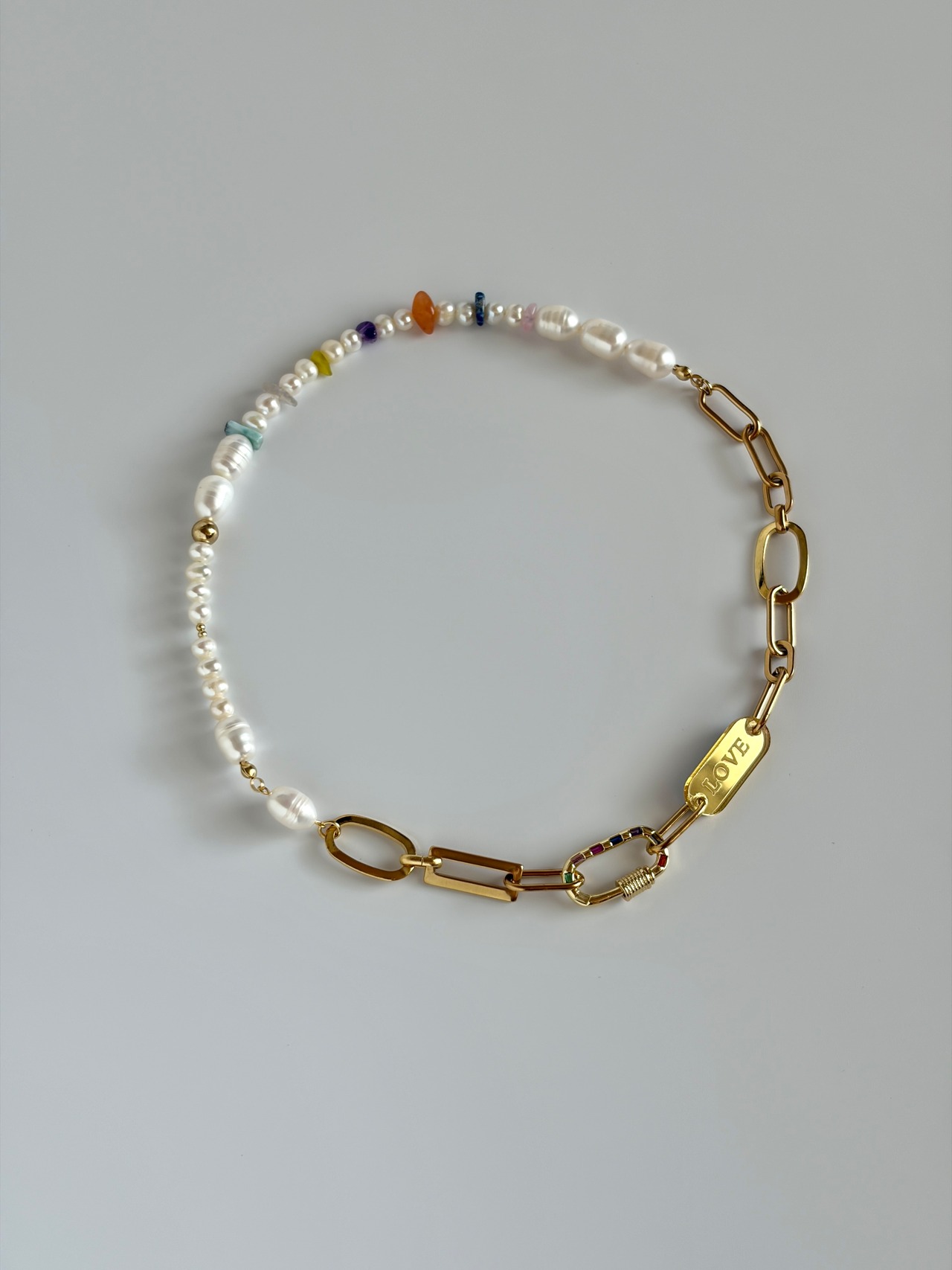［select charm］pearl×stone gold necklace［GSN091］