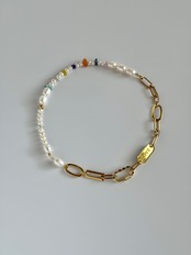 ［select charm］pearl×stone gold necklace［GSN091］