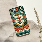受注生産 iPhoneケース 白い花と波の民芸柄｜フォークアート PSYF046A