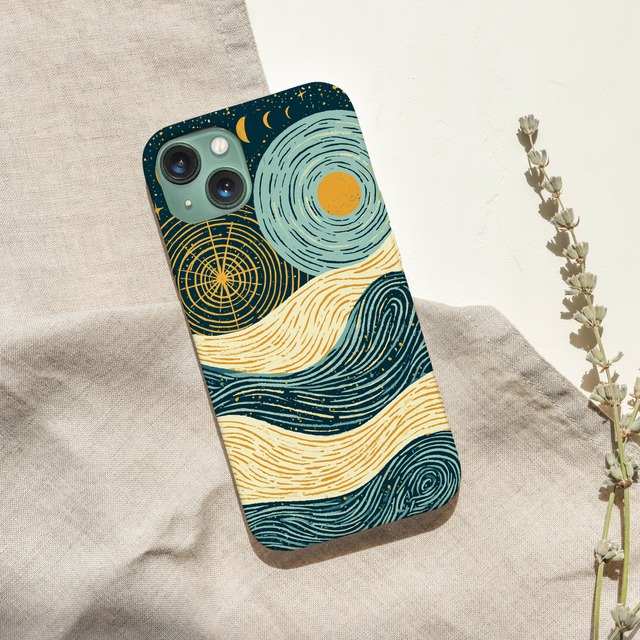 受注生産 iPhoneケース 太陽と波のブルー星図｜天体図風 STAR032A