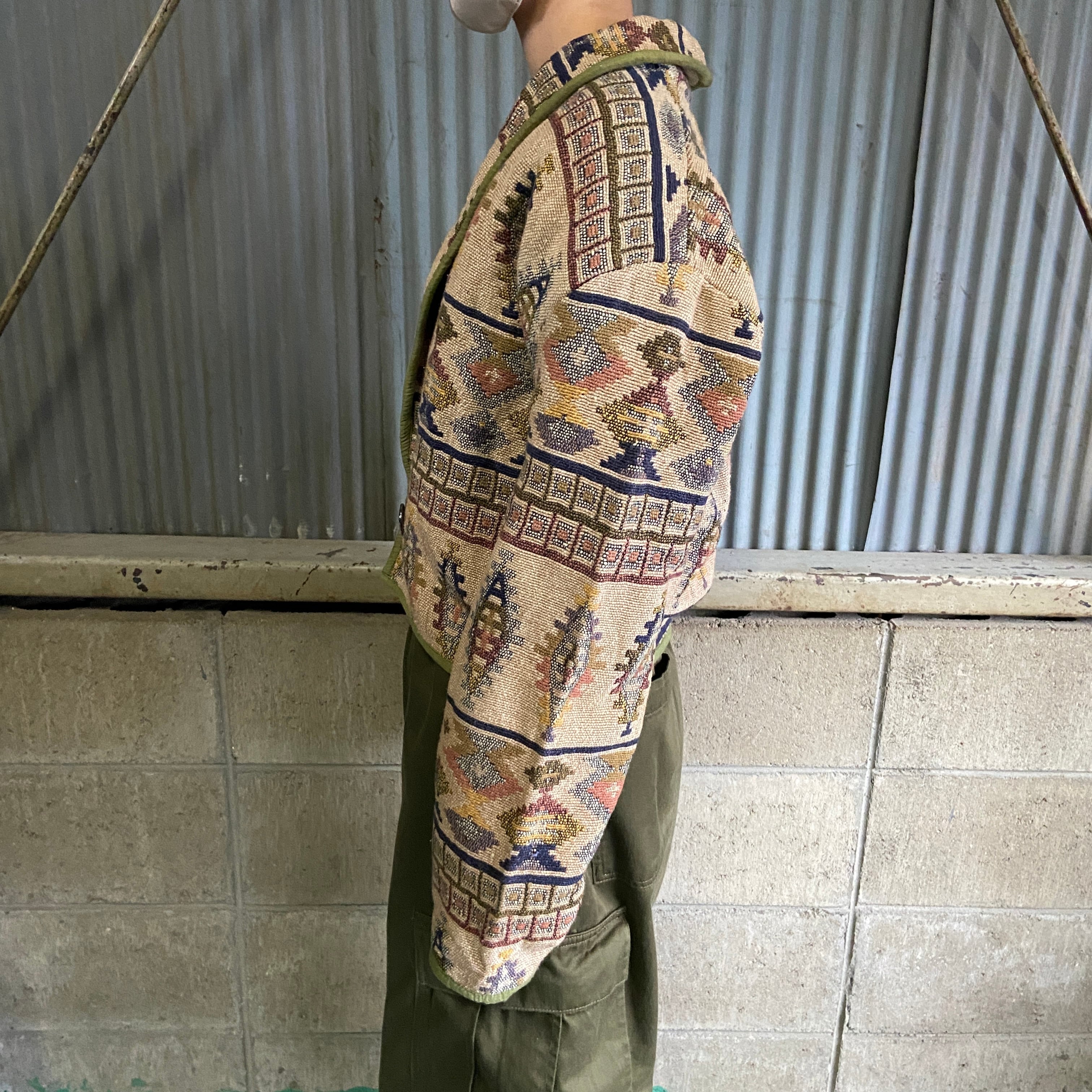 インド製 ゴブランジャケット 希少 民族柄 ネイティブ 動物 アニマルモチーフ