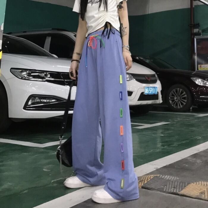 サマーカジュアルスタイルルーズパンツ レディーススタンダードハイウェスト薄手 レトロ かわいい 夏物 ケッペル27091143495