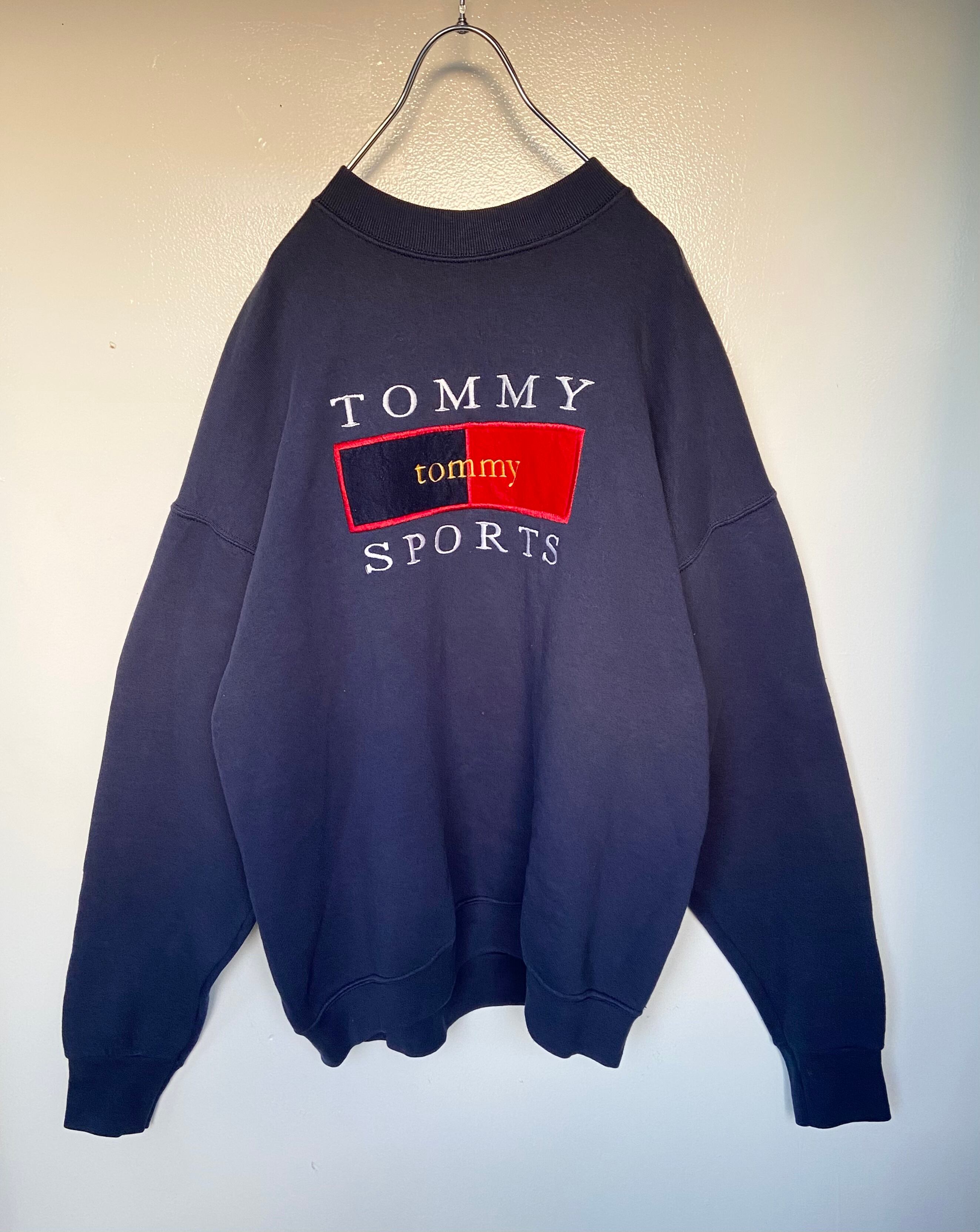 古着 TOMMY SPORTS/トミースポーツ 刺繍ロゴ スウェット L ネイビー