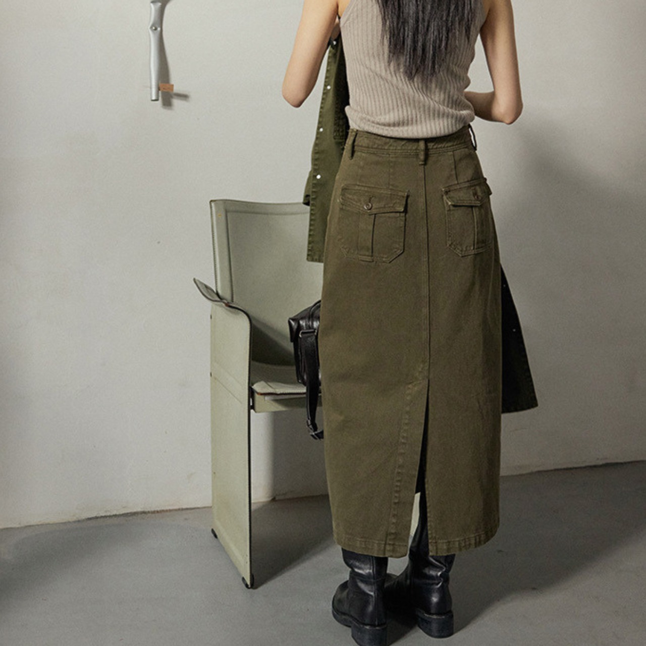 Front Seam Midi Tight Skirt【4color】 T4378