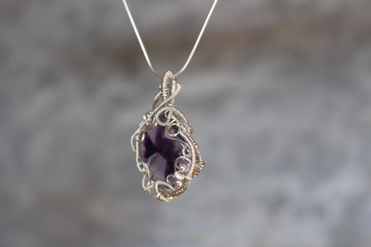 Trapiche amethyst  silver925 wirewrapping pendant
