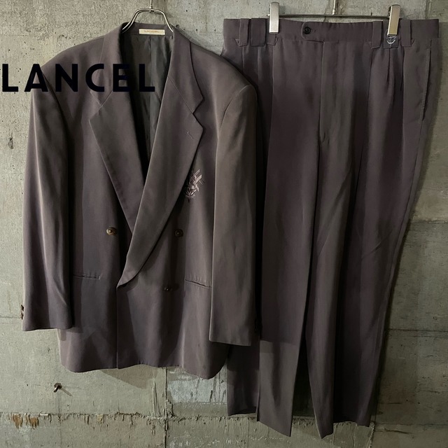 〖LANCEL〗logo embroidery purplecolor double setup suit/ランセル ロゴ刺繍 パープルカラー ダブル セットアップ スーツ/lsize/#0418