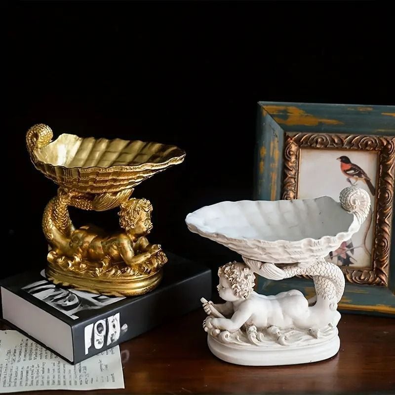 天使 小物入れ 1個 トレイ 置物 卓上 収納 おしゃれ 白 ゴールド