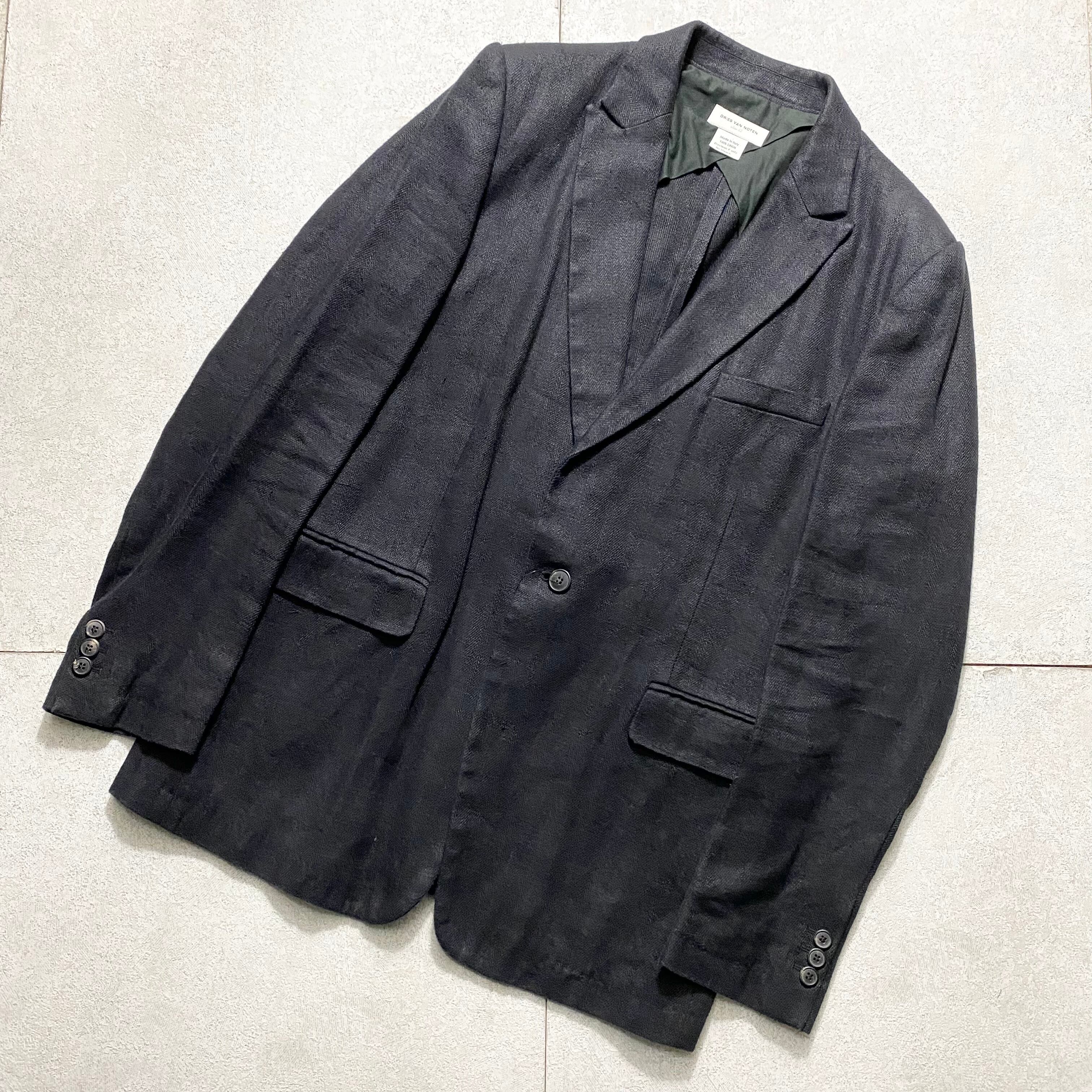 vintage DRIES VAN NOTEN black linen tailored jacket | NOIR ONLINE