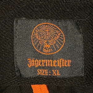 【Jägermeister】企業系 企業ロゴ リキュール お酒 アルコール アドバタイジング イエーガーマイスター ワンポイント 刺繍ロゴ ハーフジップ スウェット プルオーバー 黒 XL ビッグシルエット ラグラン US古着