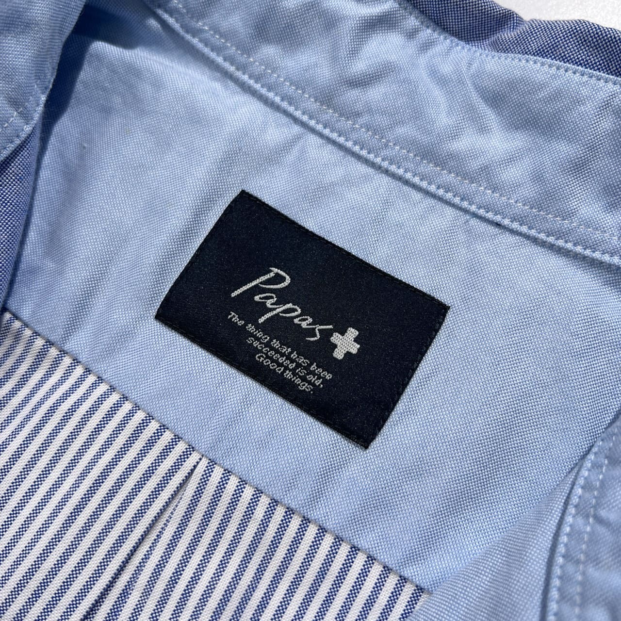 PAPAS PLUS パパス プラス BD 長袖 クレイジーパターン オックスフォード シャツ サイズ M /ブルー系×グレー系/メンズ/日本製