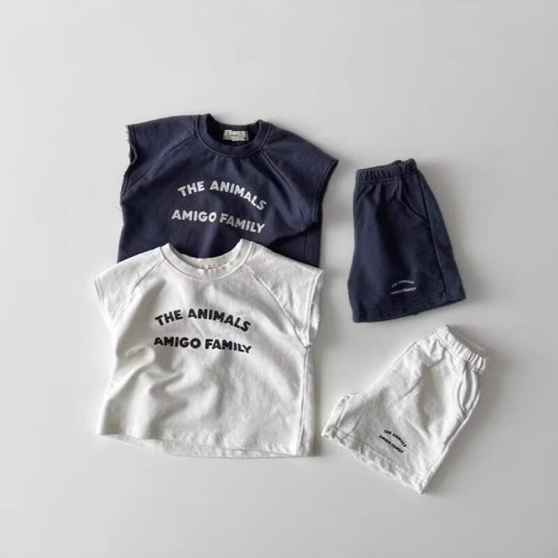 【BABY】韓国風 英字柄ノースリーブセットアップ