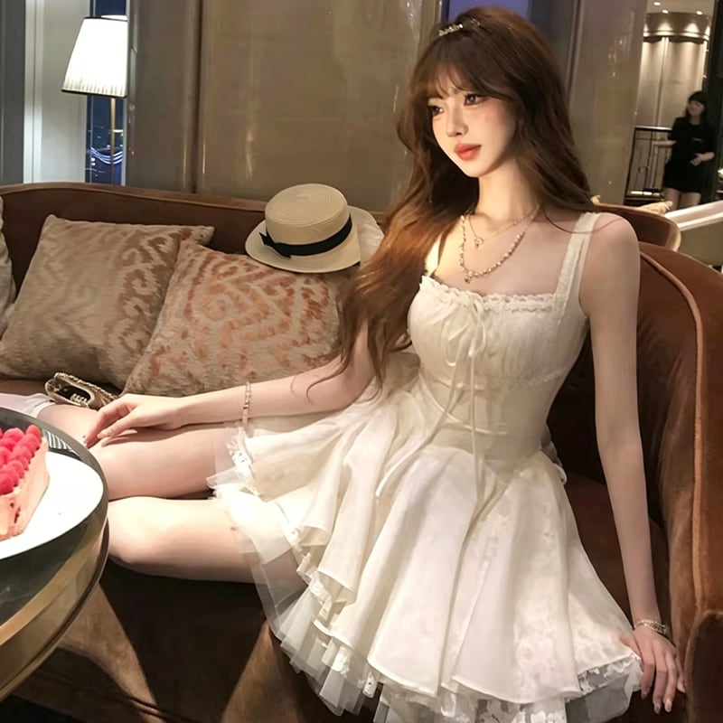 【dress】レースドッキングフレアワンピース Q8470