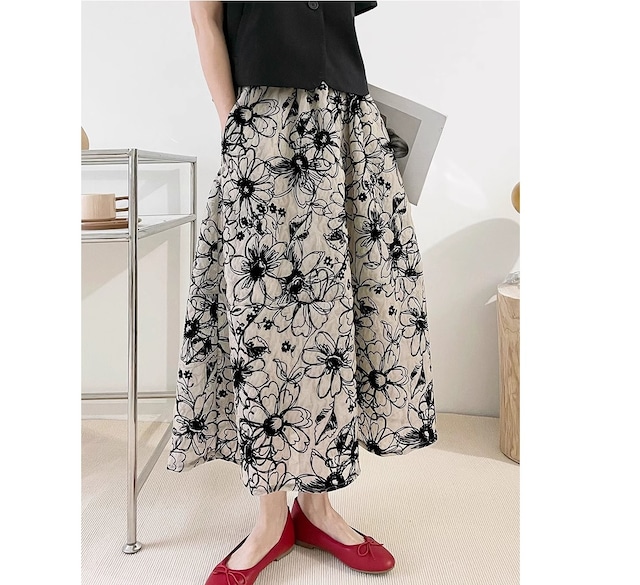 floral print A-line skirt<sk2004>