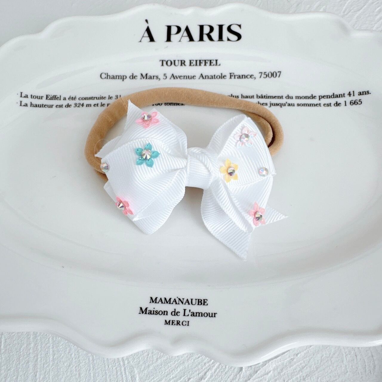 スパンフラワーリボンヘアバンド（後ろ支え付き）