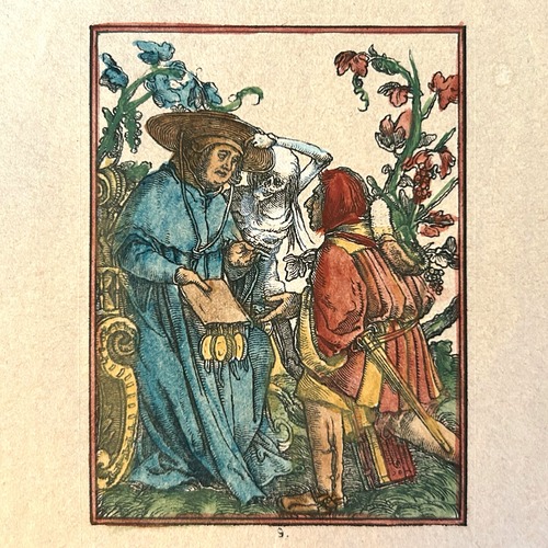 手彩色木版画「死の舞踏　枢機卿」