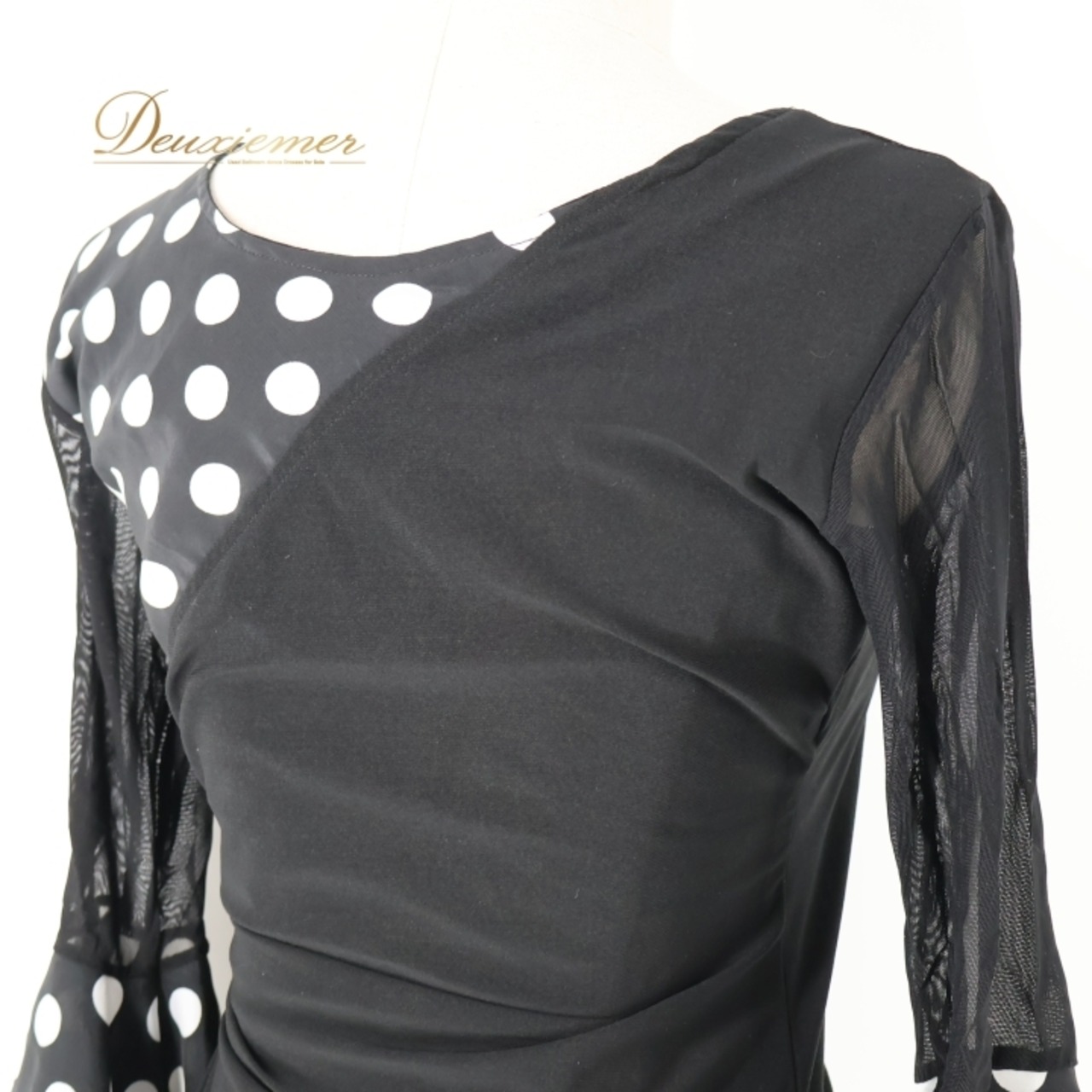フラメンコ 衣装 トップス ブラウス ブラック系 イチオク 黒 白 水玉 ドット柄 フリル 伸縮 ストレッチ 華やか ICHIOKU かわいい 練習 レッスン イベント モノトーン ダンス衣装 ホワイト系