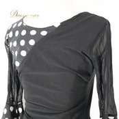 フラメンコ 衣装 トップス ブラウス ブラック系 イチオク 黒 白 水玉 ドット柄 フリル 伸縮 ストレッチ 華やか ICHIOKU かわいい 練習 レッスン イベント モノトーン ダンス衣装 ホワイト系