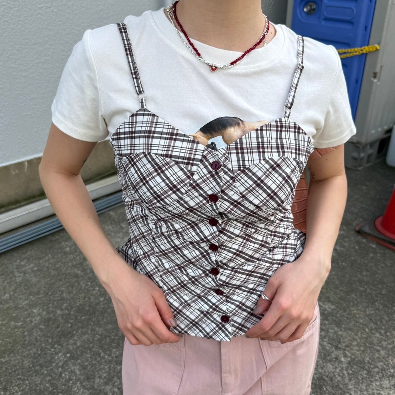 チェック柄ボタンキャミ_LN03383