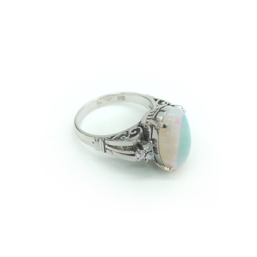 Pt850 オパール ダイヤモンド デザインリング プラチナ 指輪 7号