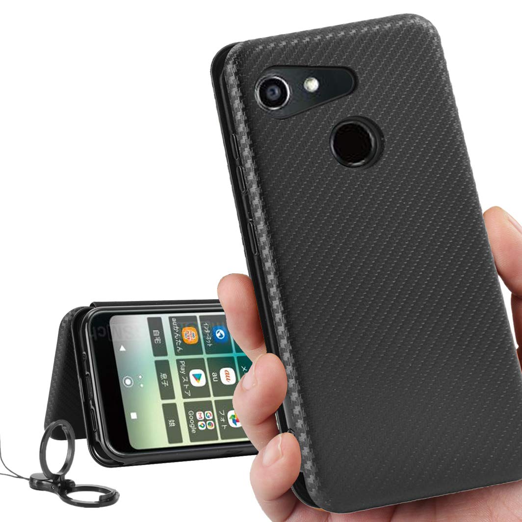 Android One S6 ケース GRATINA KYV48 ケース 京セラ KYV48 au 通用 手帳型 アンドロイド ワンS6 カバー androidones6 ワイモバイル 耐衝撃 スマホケース case 【iCoverCase】 外:炭素繊維 ハードケース カバー 内:TPUケース 耐衝撃 携帯カバー スマホケース 指紋防止 軽量 ストラップ 同梱 ブラック
