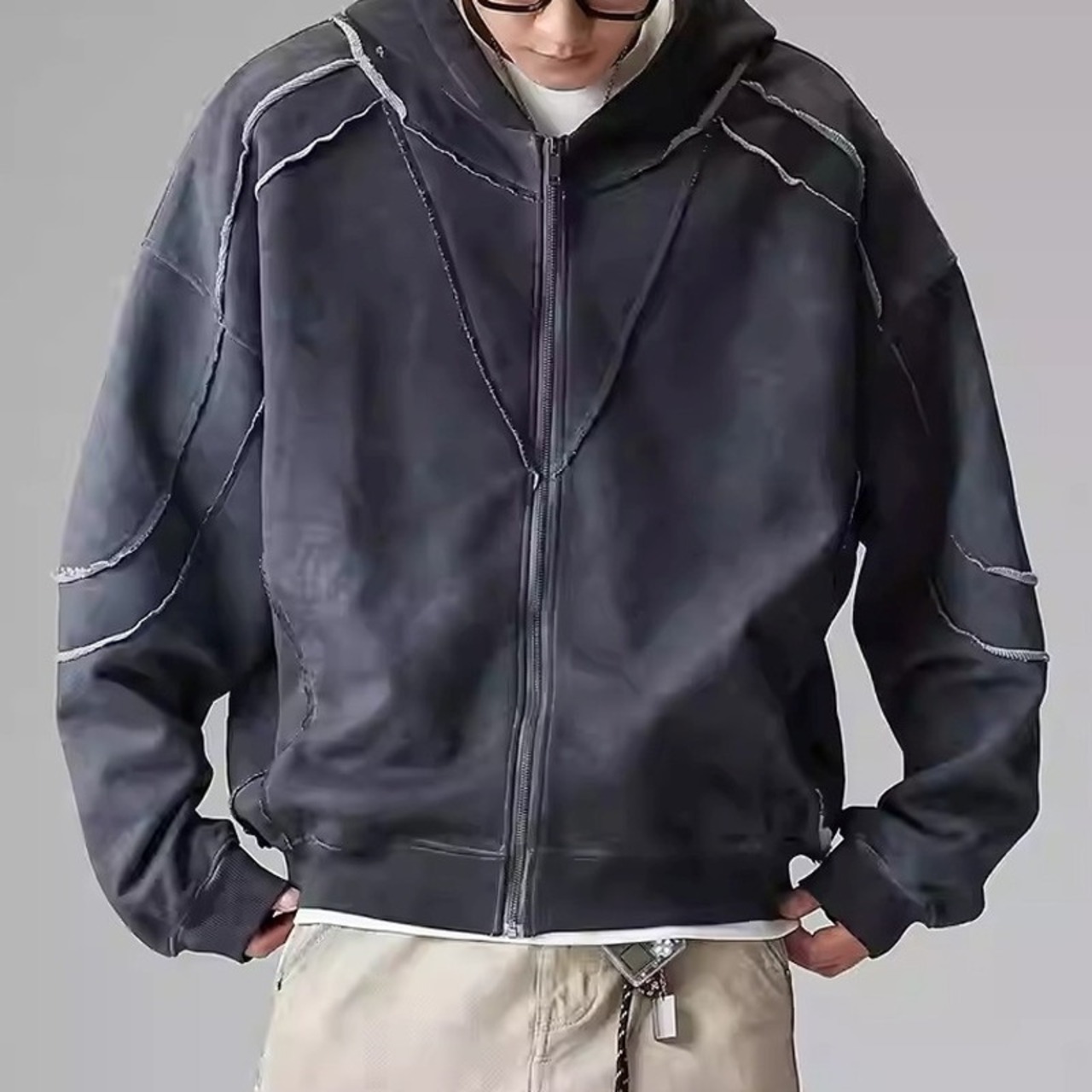 Zip-up Oversized Long Sleeve Hoodie ◇2color H0840