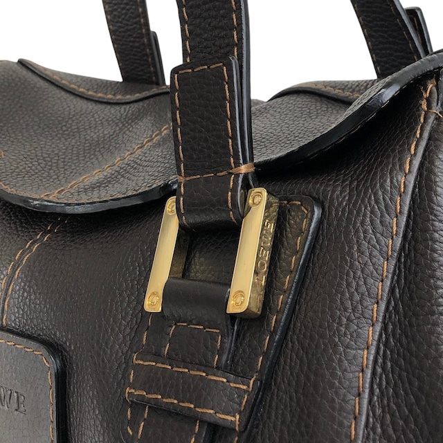 LOEWE ロエベ ハンドバッグ ブラウン 型押しロゴ レザー フラップ vintage ヴィンテージ オールド s7e7fm