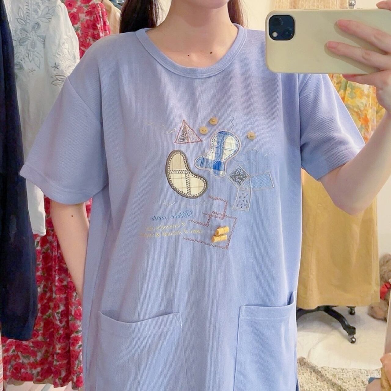 patchwork stitch knit T-shirt