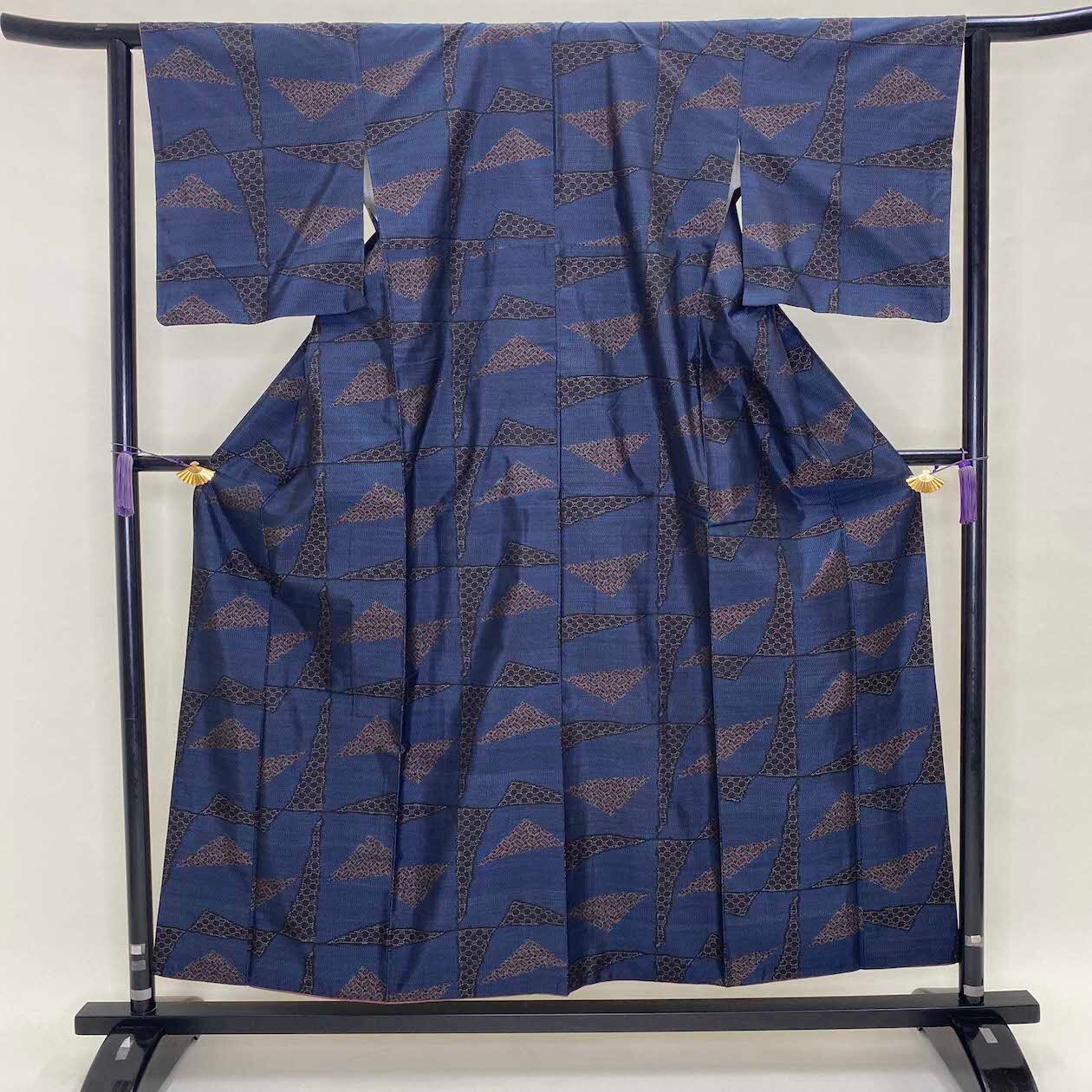 色留袖 新品未使用 紺藍色 平安朝 正絹 152cm 渋く ゆったりサイズ 裄69、