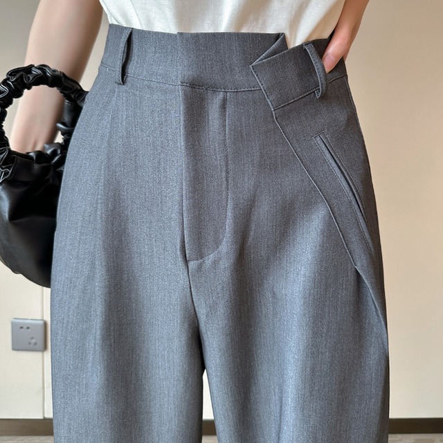 Asymmetry waist straight drape pants A1045