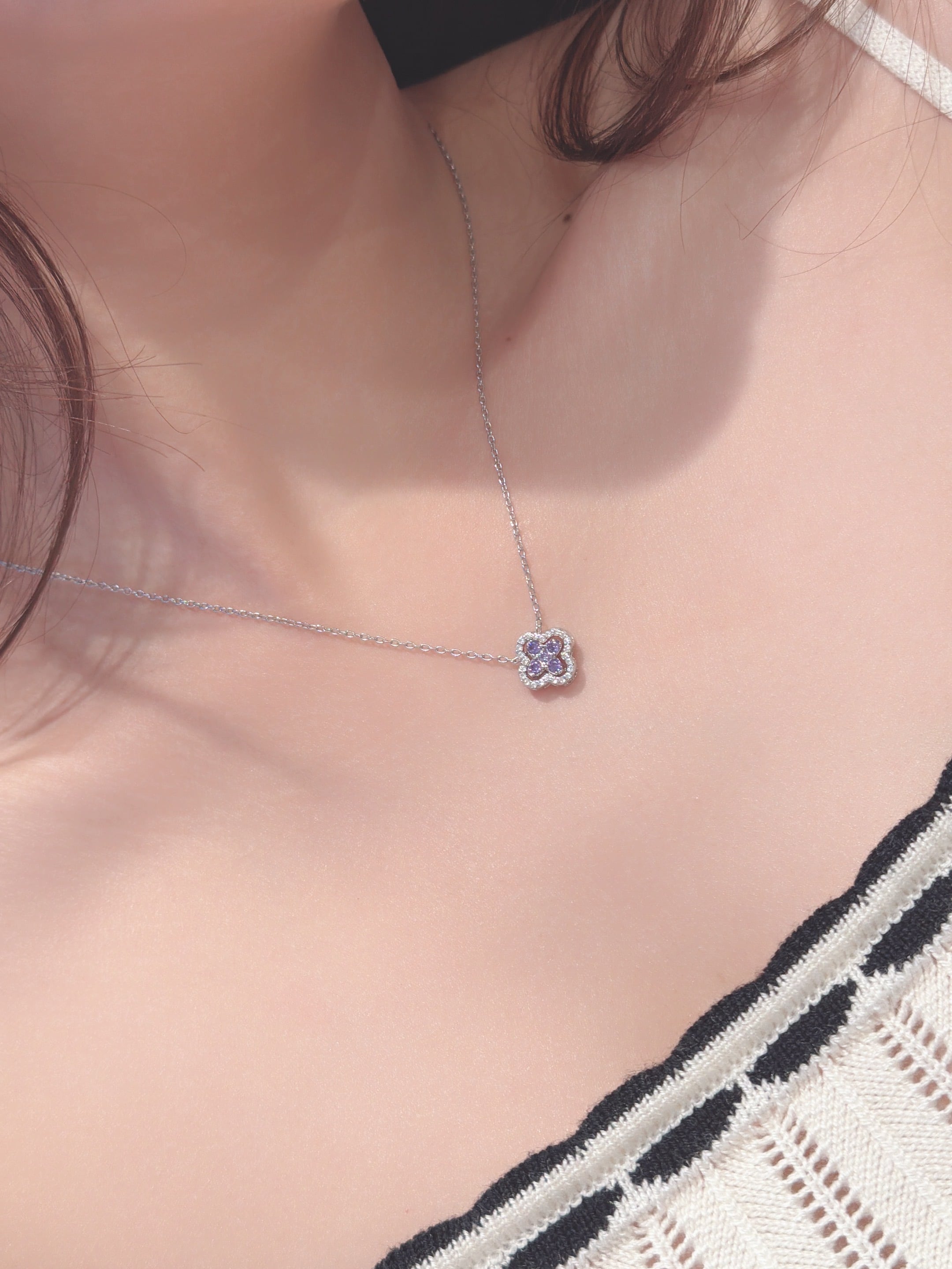 ⭐︎早いもの勝ち⭐︎ 花柄　クローバー　ネックレス mini clover flower necklaceパープル | SASSY ANGEL