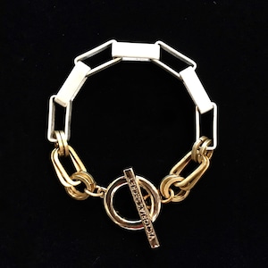 Double brass & silver chain bracelet