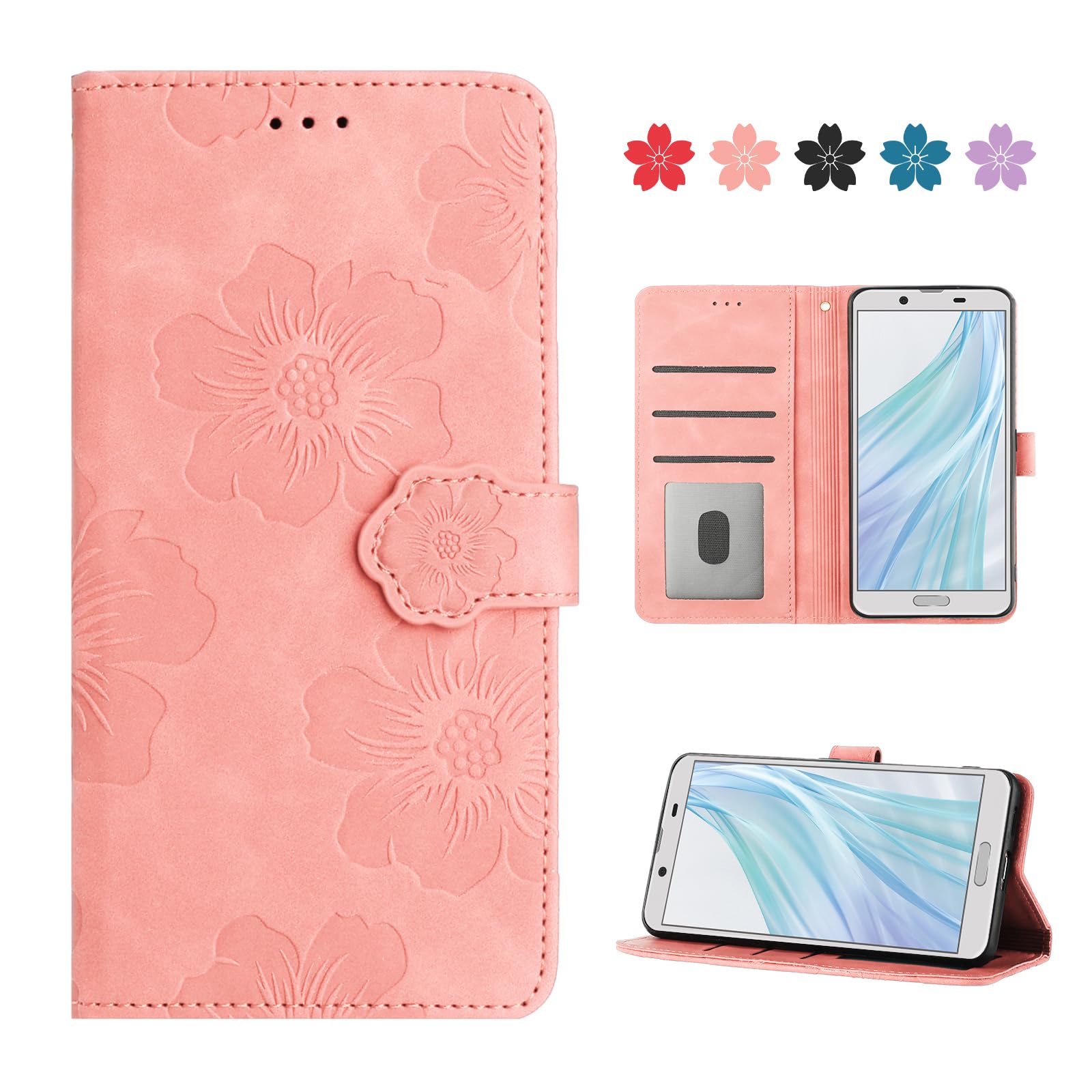 AQUOS sense2 / SHV43 / SH-01L/ SH-M08 /Android One S5 ケース 手帳型 カバー スマホケース 人気 おしゃれ アクオス センス2 ケース 手帳 カバー スマホケース 高級PUレザー 全面保護 SHARP アンドロイドワン S5 カバー かわいい 美しい桜の柄 アクオス SH01L ケース カード収納 マグネット式 スタンド機能(ピンク)