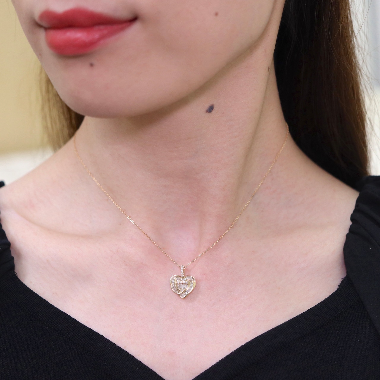 K18YG テーパーハートデザインペンダント D0.50ct | FADEN JEWELRY