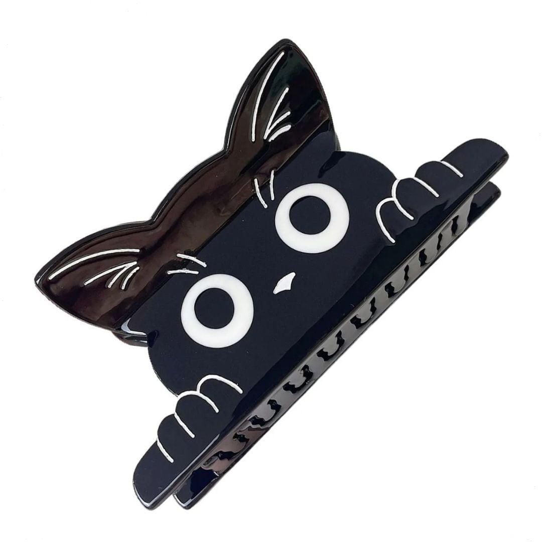 ヘアクリップ】 黒猫 ネコ Neko アクリルヘアクリップ 髪留め 前髪