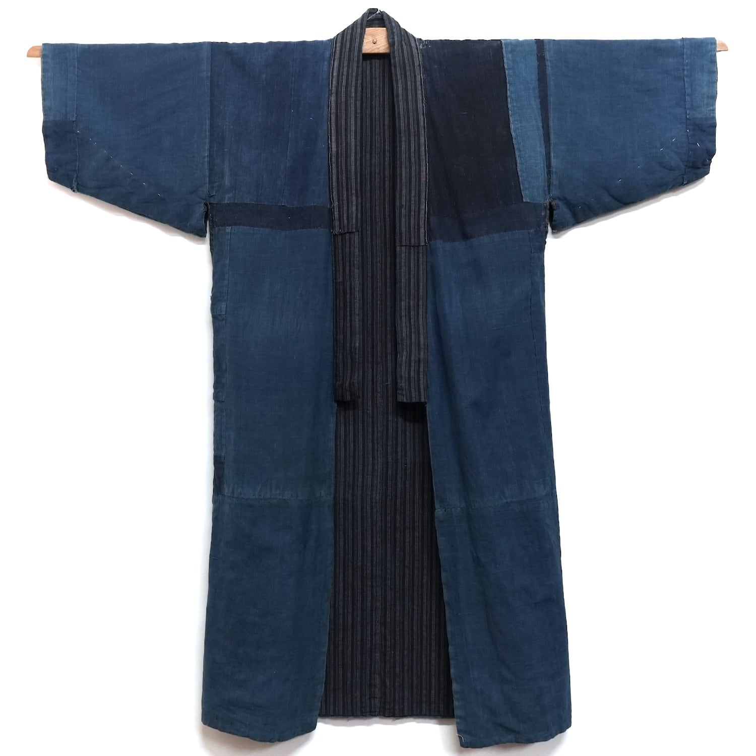 襤褸 ボロ 4幅 藍無地 絣 縞 継ぎ接ぎ 継ぎ当て 藍染木綿古布 リメイク