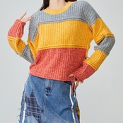 カラーブロックボーダー ニットセーター H0019