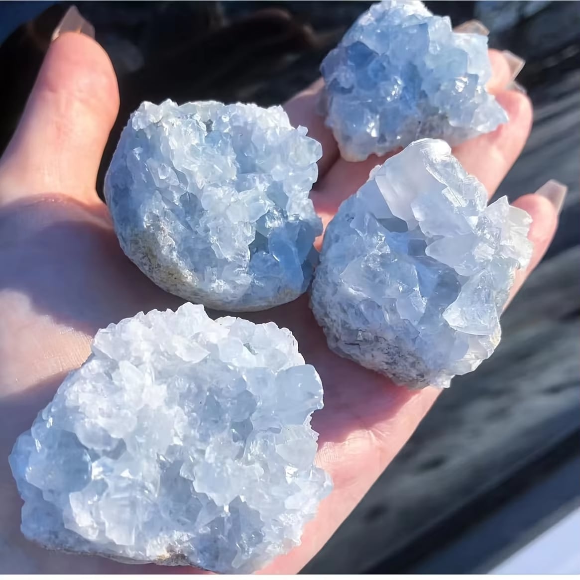 天然石 ラピスラズリ クラスター 空色 結晶標本 水色 原石 300-400g
