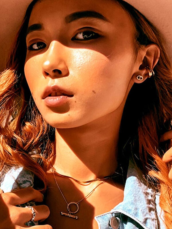 924B オレンジ ゴールド チェーン ハンドメイド ピアス イヤリング