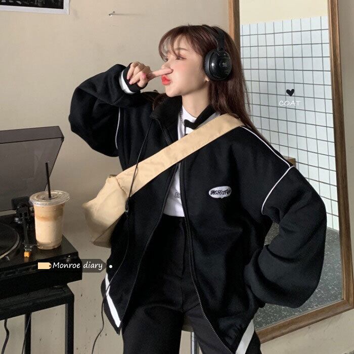 ルーズブラックショートジャケット スプリングオータムカジュアル ロング 春物 秋物 モンロー37194717097