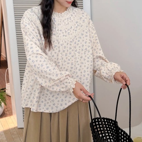 3色/小花柄ヨークレースブラウス ・12690