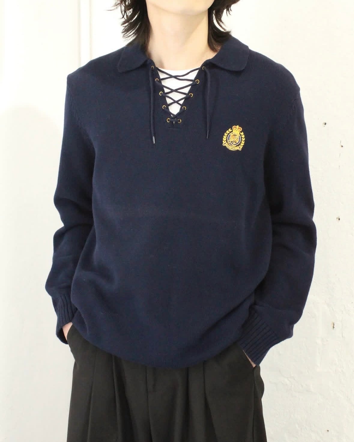 90s~ LAUREN RALPH LAUREN Lace-up Cotton Knit