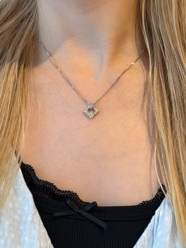 GIVENCHY / vintage silver G logo square necklace.