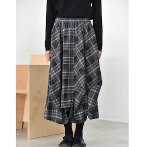 ELASTIC WAIST CHECKERD LONG DESIGN SKIRT 2colors M-16113