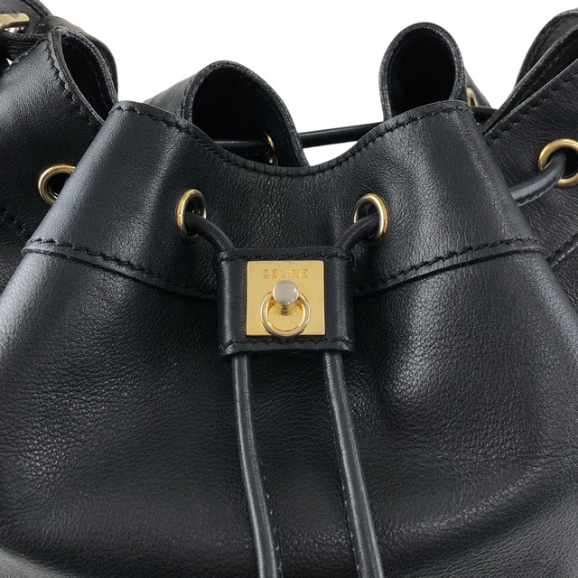 CELINE セリーヌ ショルダーバッグ ブラック ガンチーニ レザー 巾着 vintage ヴィンテージ オールド 4g3rt5
