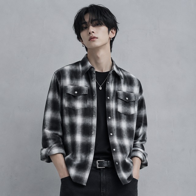 Plaid loose shirt 0006