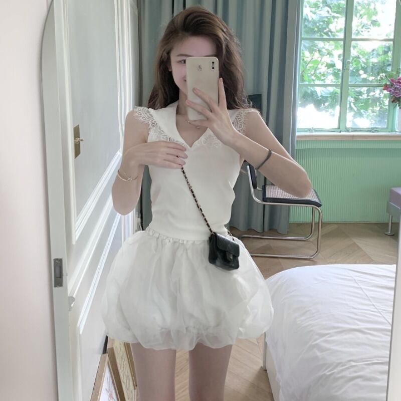 レーススリムウェストハイウェストメッシュスカート ステッチ ハンチェンe69011789650