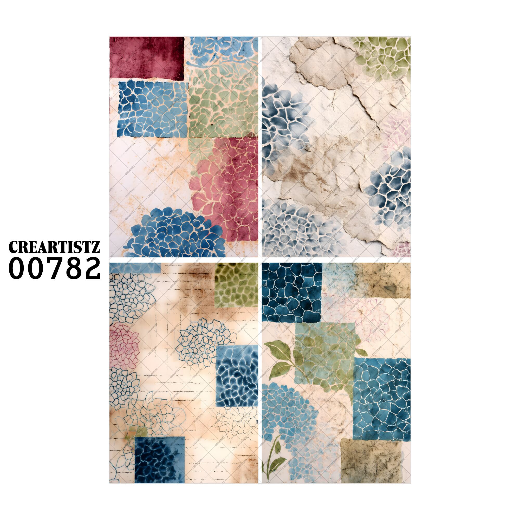 00782 背景 コラージュ素材 オリジナル 12枚セット (4種類×3枚) ペーパー/ステッカー CREARTISTZ