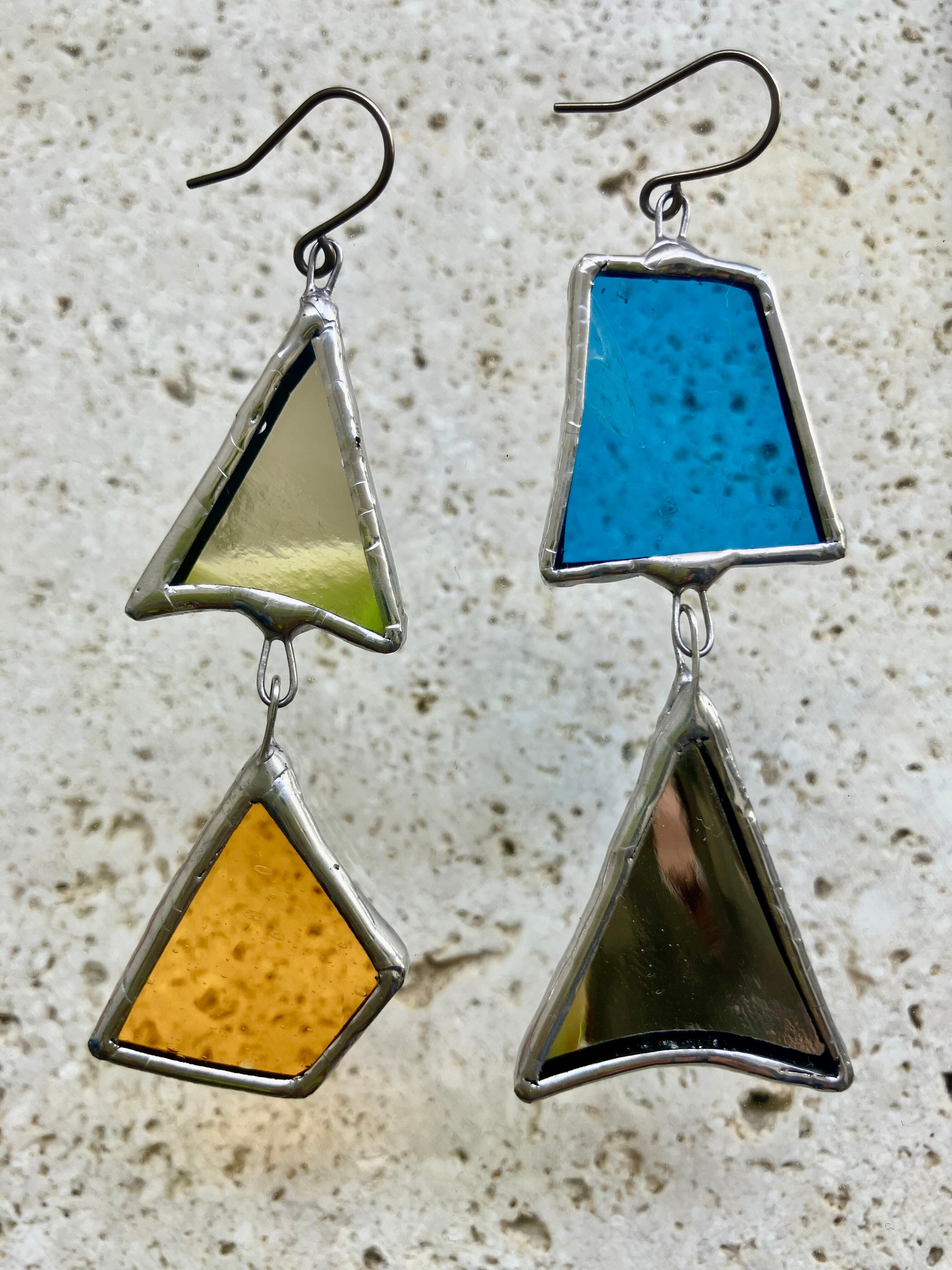 ピアス】ステンドグラス ハンドメイド ピアス アンティーク パネル